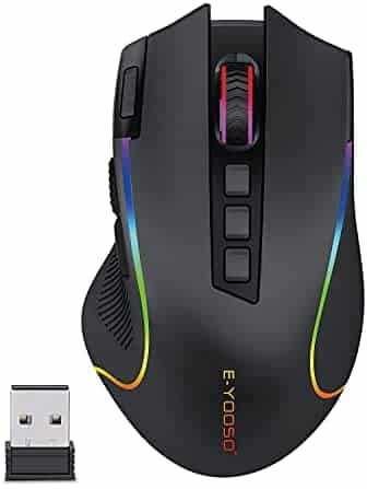 E-YOOSO X-11 Wireless Gaming Mouse, RGB Backlit, MMO 9 Programmable Buttons, with Macro Recording Side Buttons, Rapid Fire Button for Windows Computer Gamer, Black