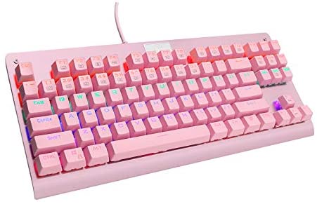 E-YOOSO Z77 TKL Mechanical Keyboard Rainbow Backlit 87 Keys for Desktop PC, Brown Switch, Pink