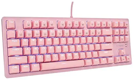 E-Yooso K-620 Mechanical Gaming Keyboard, RGB Side Lit and LED Backlit with Blue Switches, Tenkeyless 87 Keys Anti-Ghosting for Mac, PC, Cute Pink