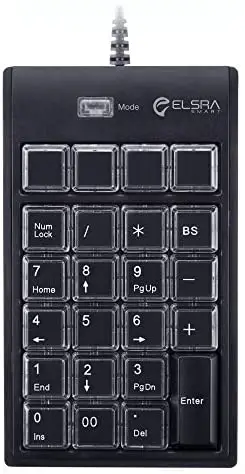 ELSRA USB Wired Programming Numeric Keypad ControlPad Black PK-2068(23 Key, 2-Level programmable, 2 USB Hub) for Windows