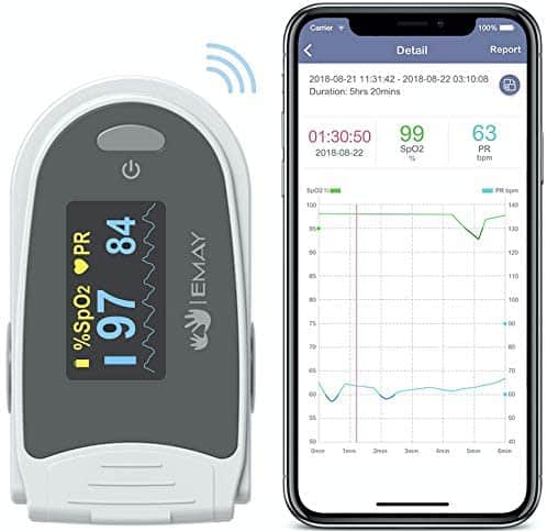 EMAY Sleep Oxygen Monitor with App for iPhone & Android | Track Overnight & Continuous Blood Oxygen Saturation Level & Heart Rate with Professional Report | Memory Stores Data Up to 40 Hours