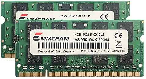 EMMCRAM 8GB (2 x 4GB) PC2-6400 DDR2-800 200PIN SoDIMM Laptop RAM Non-ECC Unbuffered Notebook Memory for Dell E6400,E6500, Inspiron 1545, M4400,E5500