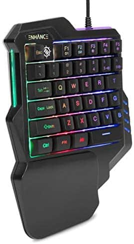 ENHANCE Gaming Keypad One Handed Keyboard Mini Gaming Keyboard- 7 Color LED Backlit, Programmable Keys, Ergonomic Wrist Pad and Braided USB Cable – Great for Esports FPS & Action Games
