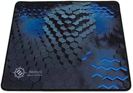 ENHANCE Large Gaming Mouse Pad (12.6 x 10.6) – Thick Mousepad with Stitched Edges, Non-Slip Rubber Base, High Precision Cloth Fabric Tracking Professional Esports Mouse Mat – 3D Blue Hex Design
