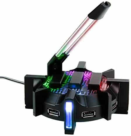 ENHANCE Pro Gaming Mouse Bungee Cable Holder with 4 Port USB Hub – 7 LED Color Modes with RGB Lighting – Wire & Cord Management Support for Improved Accuracy, Stabilized Design for Esports
