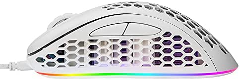EQEOVGA D10 RGB Lightweight Gaming Mouse Honeycomb Mouse PMW3325 10000DPI Optical Sensor, with Lightweight Honeycomb Shell Ultralight Ultraweave Cable (65G)-White