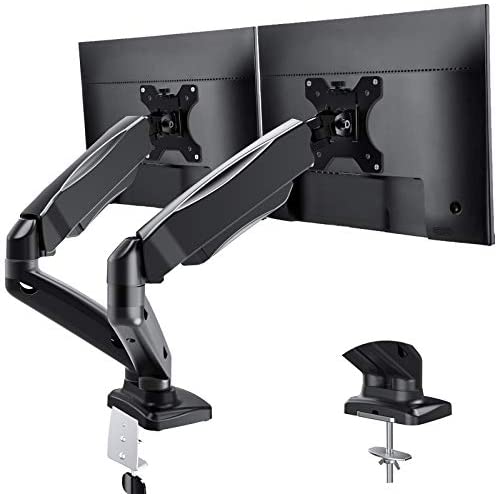 ERGO TAB Dual LCD Monitor Desk Mount Stand – Ergonomic Gas Spring Monitor Arms Removable VESA Mount 75/100mm for 13 to 27 inches Computer Screens, Holds up to 17.6lbs Per Arm (EBDSK4)