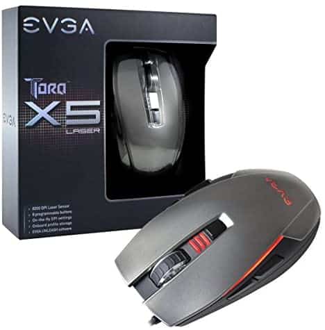 EVGA TORQ X5L Gaming Mouse/Customizable/8200 DPI/5 Profiles/8 Buttons/Ambidextrous (901-X1-1051-KR),Black