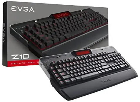 EVGA Z10 Gaming Keyboard, Red Backlit LED, Mechanical Blue Switches, Onboard LCD Display, Macro Gaming Keys, 802-ZT-E101-KR