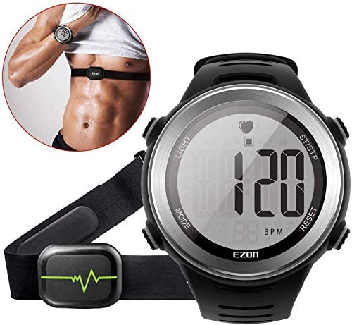EZON Heart Rate Monitor Sports Watch with HRM Chest Strap,Waterproof,Stopwatch,Hourly Chime