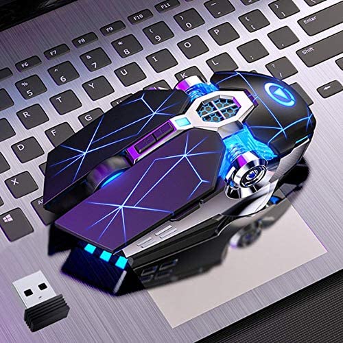 Eachbid Wireless Gaming Mouse 2.4GHz Rechargeable Silent Mouse 7 Buttons 800/1200/1600DPI, 7 Color Breathing Lights LED Optical Mouse for PC Laptop Black