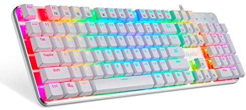 EagleTec KG051-BR RGB Backlit Mechanical Gaming Keyboard Low Profile Mechanical Gamers Keyboard 104 Key Metal Mechanical Computer USB Gaming Keyboard for PC Quiet Cherry Brown Switches (WHITE VERSION)