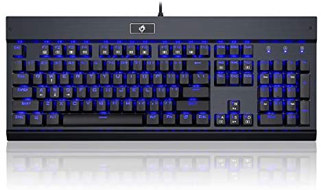 Eagletec KG010 Mechanical Keyboard Wired Ergonomic Clicky Blue Switch Equivalent for Office PC Home or Business (Black Keyboard Blue Led Backlit)