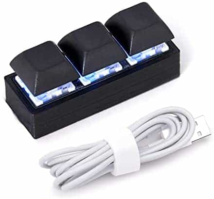 Ecarke 3D Printing Mini USB-Micro Interface 3-Key One-Handed Mechanical Gaming Keypad OSU HID Programming Macro Keys Blue Switches Weak Blue Light with 1 M USB Cable