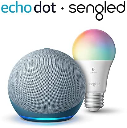 Echo Dot (4th Gen) | Smart speaker with Alexa | Twilight Blue with Sengled Bluetooth Color bulb