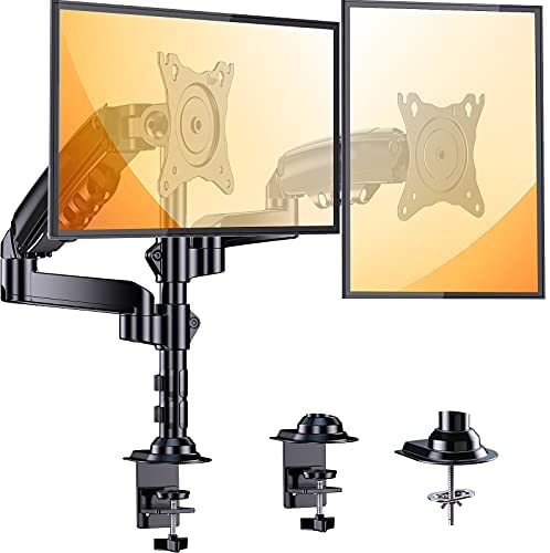 ErGear Dual Monitor Stand, 17 to 32 Inch Monitor Desk Mount, Each Monitor Arm Holds Up to 19.84lbs, Height Adjustable Monitor Mount with C Clamp/Grommet,75/100mm Vesa Mount