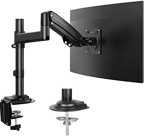 ErGear Single Monitor Desk Mount Stand, Adjustable Gas Spring Monitor Arm Mount Swivel Articulating with C Clamp Grommet Mounting for Most 22-34 Inch Flat Curved Monitors, Hold up to 26.5lbs