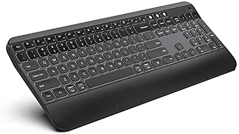 Ergonomic Backlit Keyboard, Multi-Device Wireless Bluetooth Illuminated Keyboard White Backlit, Universal Rechargeable Ergo Keyboard with Wrist Rest for Mac OS/iOS/Windows/Android (2.4G+BT1+BT2)-Black