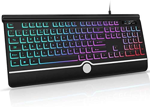 Ergonomic Gaming Keyboard Wired Rainbow LED Backlight USB Keyboard with Foldable kickstands