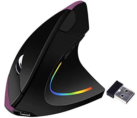 Ergonomic Mouse,Funwaretech Wireless Rechargeable 2.4G Vertical Optical Mice,800/1200 /1600 DPI with 6 Buttons for Laptop,Desktop,PC, MacBook – Purple