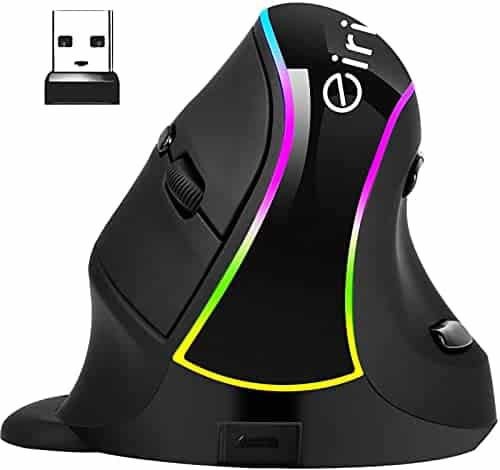 Ergonomic Vertical Mouse Computer Mice, Eirix USB Wireless Rechargeable Mouse with 4 Adjustable DPI Levels, Removable Palm Rest & RGB LED Light(E-638)