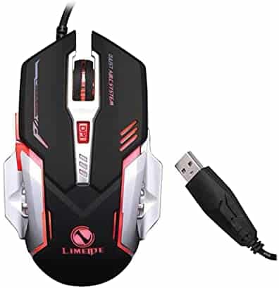 Ergonomic Wired Gaming Mouse, CALUOMATT USB Optical Mouse Mice with 4 Color Backlit, 800 to 3200 DPI 4 Levels Adjustable for Games & Work Laptop PC Computer (Black)
