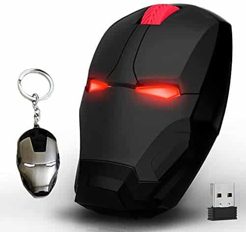 Ergonomic Wireless Mouse Cool Iron Man Mouse 2.4G Portable Mobile Computer Click Silent Mouse Optical Mice with USB Receiver, Black or Golden for Notebook PC Laptop Computer Mac Book, Add a Keychain