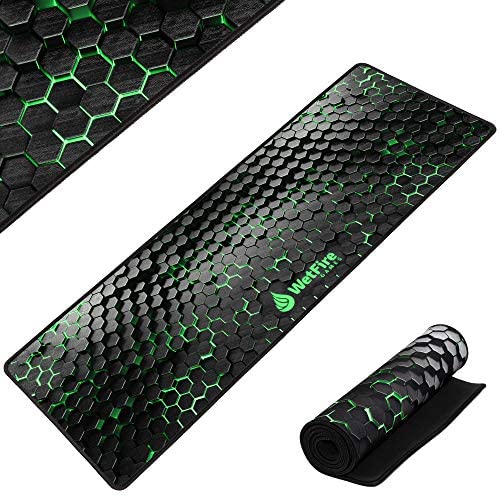 Extended Gaming Mouse Mat/Pad – XL Large, Wide (Long), Stitched Edges | 37.4W x 13L, 5mm Thickness (Black_Green)