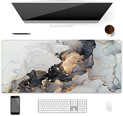 Extended Gaming Mouse Pad (35.4×15.7 inch 3mm Thick), iDonzon Soft Cute Extra Large XXL Waterproof Desk Mouse Keyboard Mat with Non-Slip Rubber Base & Stitched Edges, for Working/Game, Gray Marble