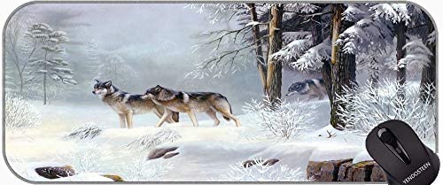 Extended Gaming Mouse Pad Large Size,Snow Winter Wolf Art Non-Slip Rubber Mousepad