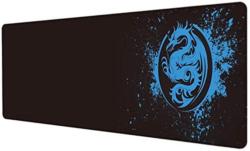 Extended Mouse Pad Anime Dragon Large Gaming Mouse Pad- 31.5x12inch Computer Keyboard Mouse Mat Mousepad Rubber Base and Stitched Edges for Game Players (Blue)