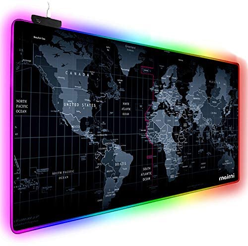 Extended RGB Gaming Mouse Pad, Extra Large Gaming Mouse Mat for Gamer, Waterproof Office Desktop Mat with 10 Lighting Mode, for PC Computer RGB Keyboard Mouse – 31.5” x 15″ x 4mm(Map)