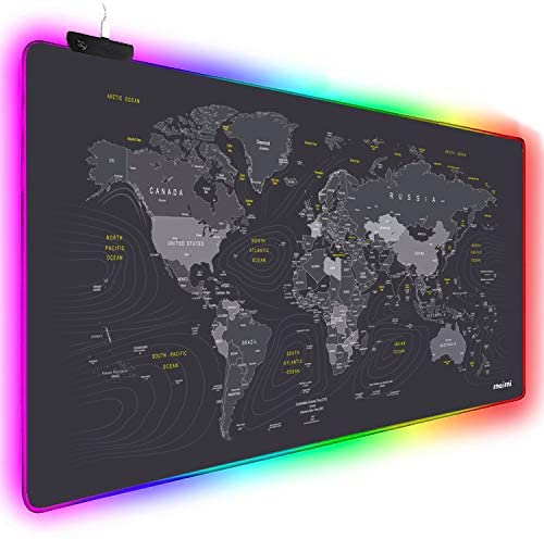 Extended RGB Mouse Pad Mat, rnairni Large Office Table Desk Mat Gaming Lighting Led Mousepad for PC Computer Keyboard Waterproof Anti-Slip Ultra Thin 4mm – 31.5” x 15.7′ (World Map)