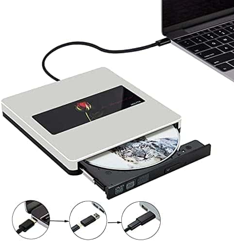 External DVD Drive, USB 3.0/Type-C Portable CD DVD+/-RW Burner Drive Slim CD DVD ROM Player Disc Reader for Laptop Mac MacBook Ai Pro Windows Desktop PC(Silver)