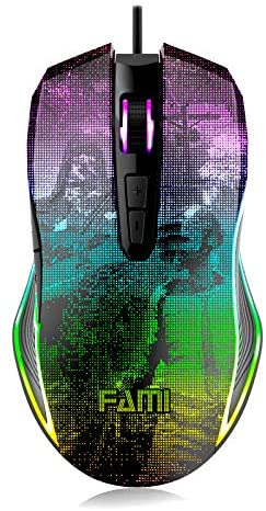 FAMI MG106 Gaming Mouse for FPS Game, Optical Sensor PMW3325 Switch, Standard Mode and Battle Mode, RGB Neon Colorful Lighting LED, 7 Buttons, Adjustable 8000 DPI, Wired USB Mouse for Laptop Desktop