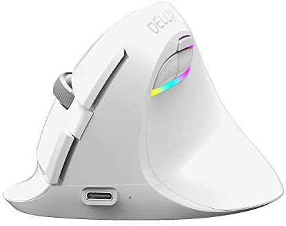 FASBEL Wireless Bluetooth Vertical Mouse Rechargeable Silent Noiseless Ergonomic Laptop Computer Optical Mouse Mice (White)