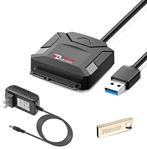 FD USB 3.0 to SATA Adapter Cable Converter for 2.5″ and 3.5″ Hard Drives and SSD, 12V Power Adapter, and Data cloning Utility Software in USB Flash Drive