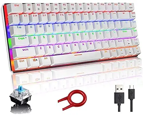 FELiCON Mechanical Keyboard, AK33 Rainbow LED Backlit USB Cable Gaming Mechanical Keyboard, 82-Key Compact Mechanical Gaming Keyboard with Anti-ghosting Keys for Gamers and Typists