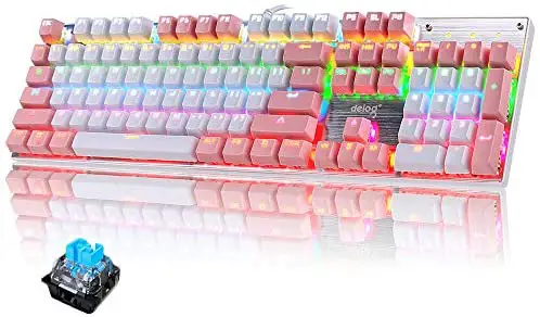 FELiCON RGB LED Backlit Wired Mechanical Gaming Keyboard,Metal Panle Dustproof Suspended Keycap Keyboard,for Mac Laptop PC Game and Work (Pink)