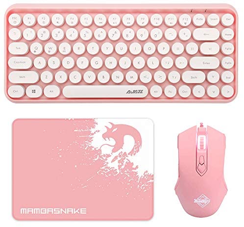 FELiCON Wireless Bluetooth Keyboard Mini Portable 84-Key Keyboard Compatible with Android, Windows, PC, Tablet-Dark, Perfer for Home and Office Keyboards (Pink Set)
