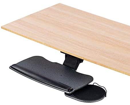 FERSGO Under Desk Keyboard Tray, 20″ x 11″ Tray, 17.75″ Track, One Knob Control, Undermount Sliding Computer Keyboard and Mouse Tray with Wrist Rest, Swivels 360° with Adjustable Height and ±15° Tilt