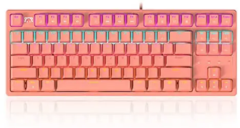 FIRSTBLOOD ONLY GAME. STK130 Mechanical Gaming Keyboard, Compact 87Keys Wired for Windows PC Gamers, Rainbow RGB Backlit, Blue Switches Salmon Pink