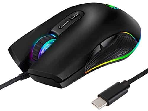 FIRSTMEMORY USB C Mouse Type C Ergonomic Wired Mouse RGB Gaming Mouse Optical Mice with Adjustable DPI 800/1600/2400/3200 Compatible with Notebook, PC, Laptop, MacBook and All Type-C Device (Black)