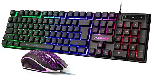 FLAGPOWER Gaming Keyboard and Mouse Combo, Rainbow Backlit Mechanical Feeling Keyboard with 4 Colors Breathing LED Backlight Mouse for PC Laptop Computer Game and Work