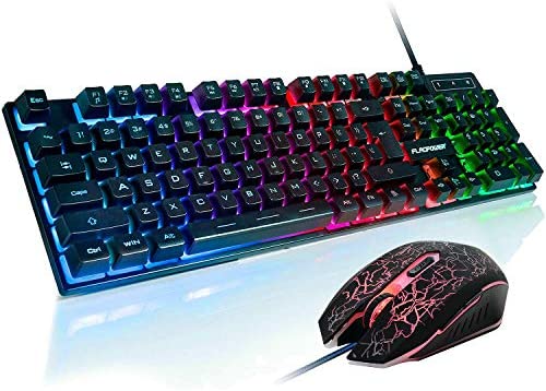 FLAGPOWER RGB Gaming Keyboard and Breathing Mouse Combo, Adjustbale Breathing Backlit Mechanical Feeling Keyboard with 4 Colors 4800DPI Backlight Mouse for PC Laptop Computer Game and Work