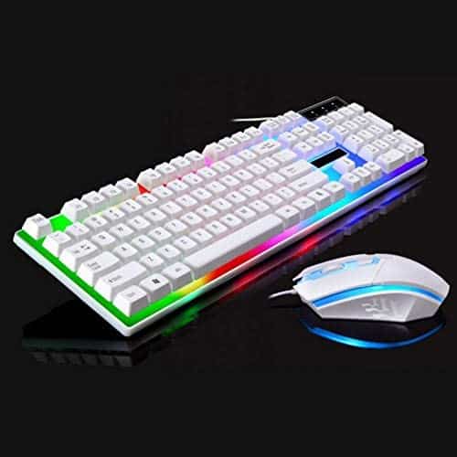 Fashion888 Rainbow Computer Keyboard, Wired USB Lighting Mechanical Computer Keyboard Mouse for PS4/PS3/Xbox One, PC Accessories Gaming Keyboards（White)