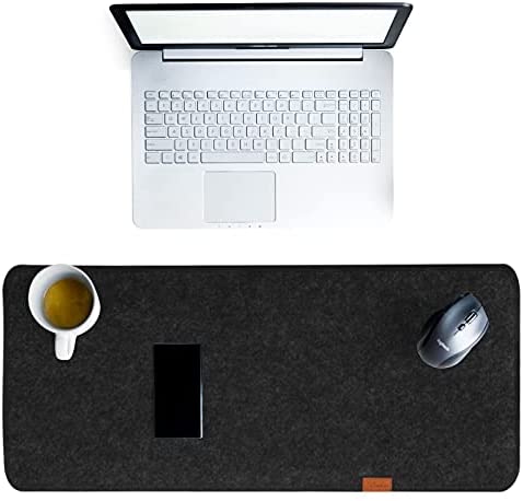 Felt Desk Pad Office Desk Mat Extra Large Gray Mouse Pad Non-Slip Desk Protector Mats Gaming Mouse Pad Keyboard and Mouse Mat Laptop Keyboard Cover (Dark Grey, 90×40cm)