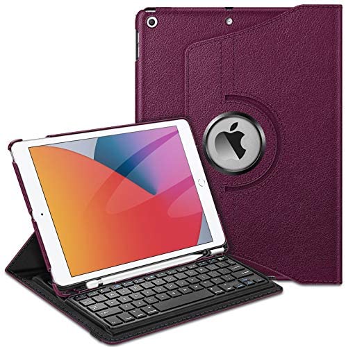 Fintie Keyboard Case for iPad 9th / 8th / 7th Generation (2021/2020/2019 Model) 10.2 Inch, 360 Degree Rotating Smart Stand Cover w/Pencil Holder, Built-in Wireless Bluetooth Keyboard, Purple