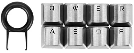 Fitlink FPS & MOBA Gaming Keycaps, WASD Stainless Steel Metal Mechanical Keycap with Key Puller Compatible with Cherry Mx Switch Mechanical Keyboard(QWERASDF,Silver)