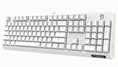 Fuhlen G900S Lite Mechanical Gaming Keyboard 104 Keys – Clicky Cherry MX Blue Switches – PBT Keycaps – 100% Anti-Ghosting Design for Windows PC (White)